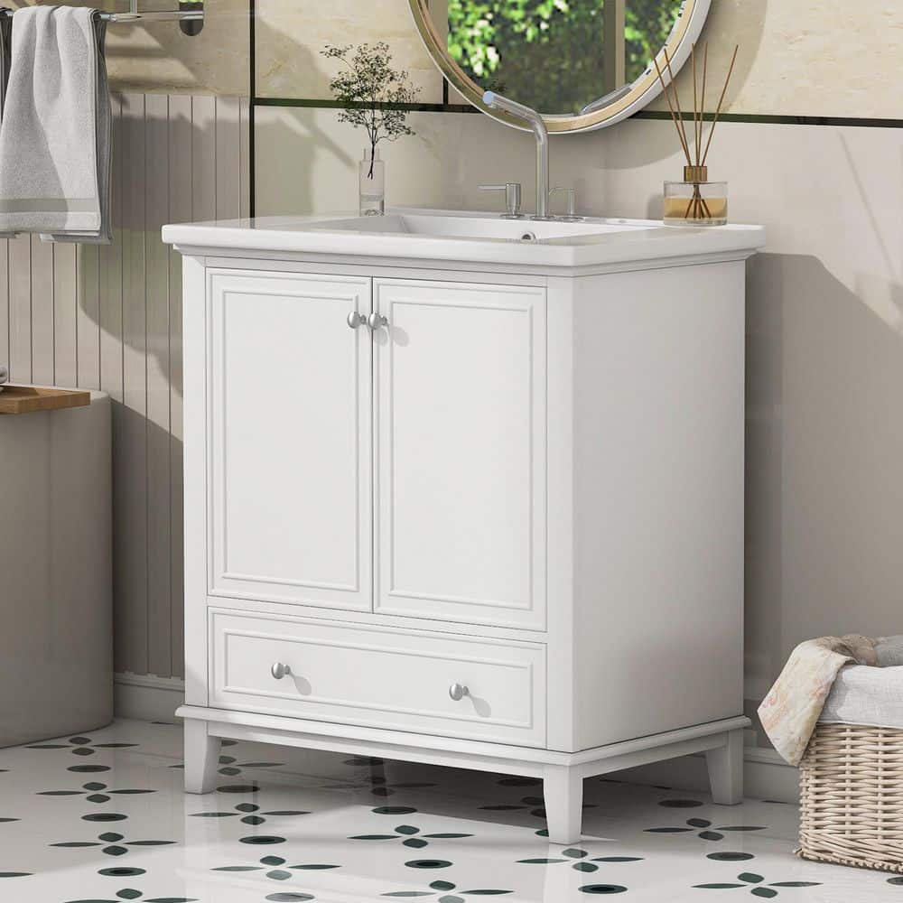 30 in. Single Sink Freestanding White Bath Vanity with White Ceramic Top price history on PriceWatchPro