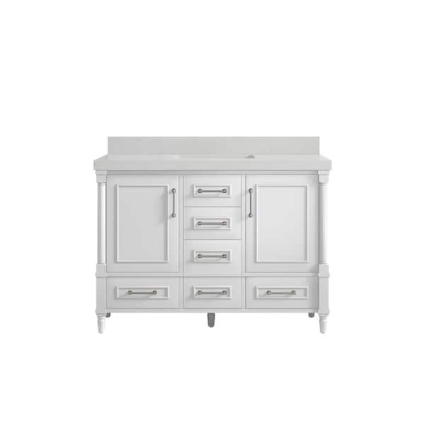 Willow Collections Hudson 48 in. W x 22 in. D x 36 in. H Bath Vanity in White with 2 in. Carrara Quartz Top