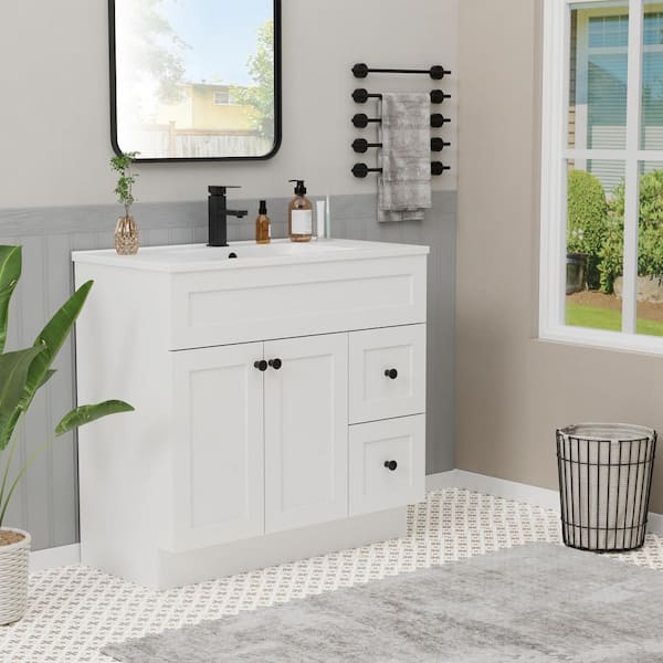 eclife 36 in. W x 18.3 in. D Single Sink Freestanding White Bath