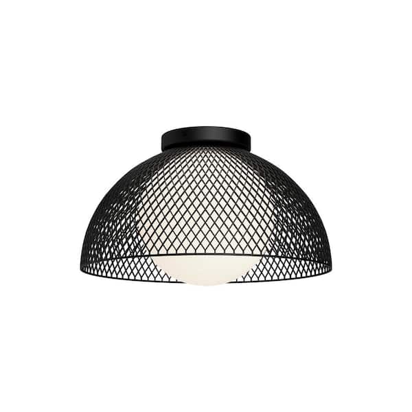 ALORA MOOD Haven 12 in. 1 Light 60-Watt Matte Black/Opal Matte Glass Flush Mount