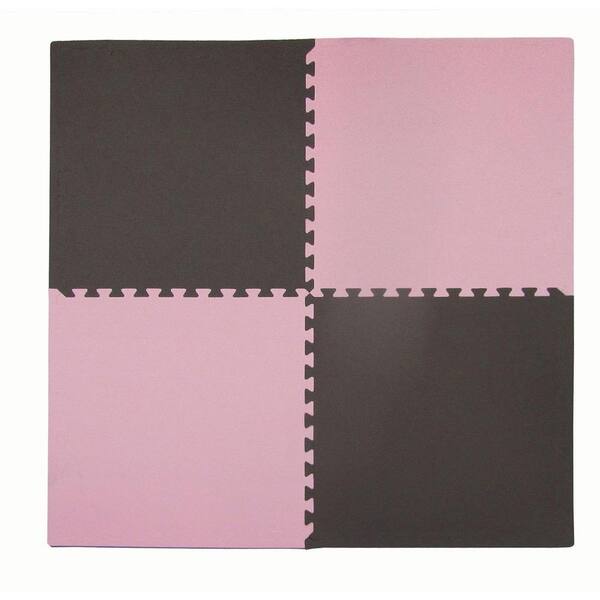 Tadpoles 4-Piece Interlocking Pink/Brown 50 in. x 50 in. EVA Floor Mat Set