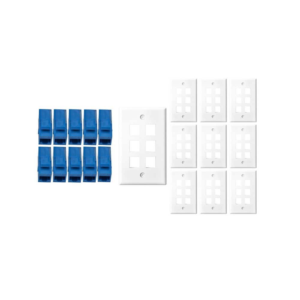 10-Pack 1-Gang White Keystone Plastic Wall Plate 6-Port & 10 Cat 6 RJ45 Keystone Inline Couplers Blue price history on PriceWatchPro