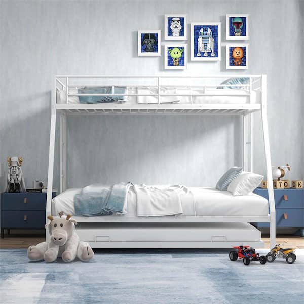 Costway White Twin Over Full Bunk Bed with Trundle