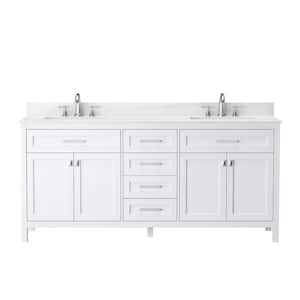 72 in. W x 22.39 in. D x 34 in. H Modern Bath Vanity in White with Double Sink, Carrara White Cultured Marble Top