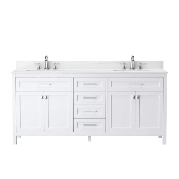 ANGELES HOME 72 in. W x 22.39 in. D x 34 in. H Modern Bath Vanity in White with Double Sink, Carrara White Cultured Marble Top