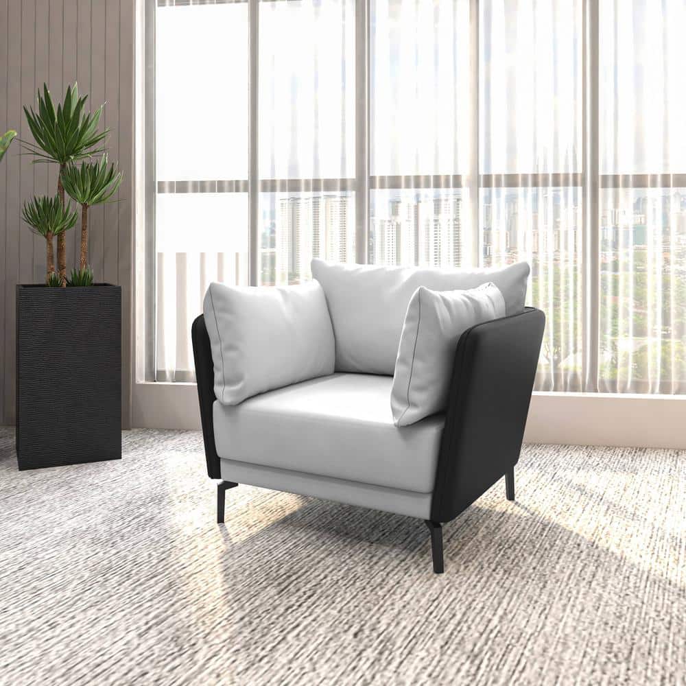 Luxify Black and Gray Faux Leather Barrel Accent Chair