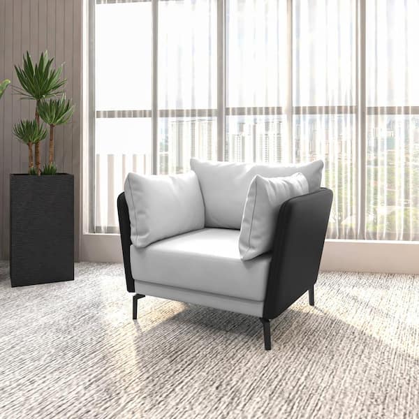 Leisuremod Luxify Single-Seater Sofa in Leather with Steel Legs Modern Accent Arm Chair and Foam-Filled Seat in Black/Grey