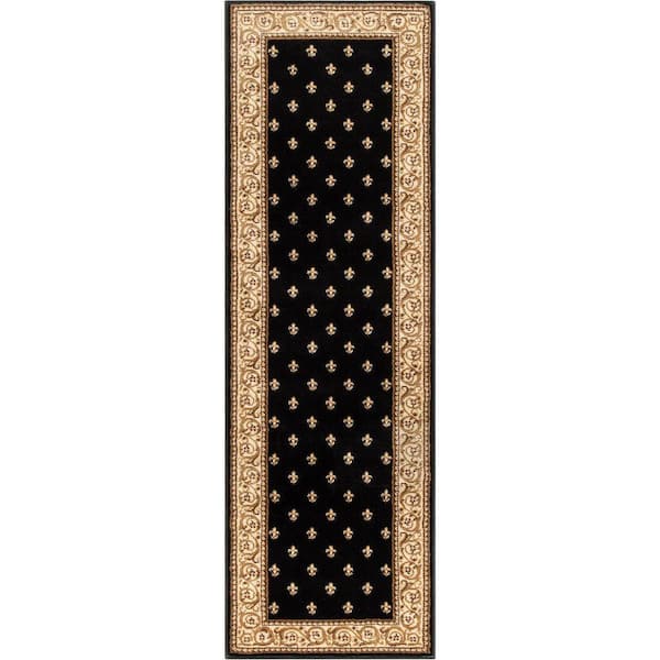 Barclay Fleur De Lis Elegance Traditional Oriental, Black 2 ft. 3 in. x 7 ft. 3 in. Runner, Area Rug