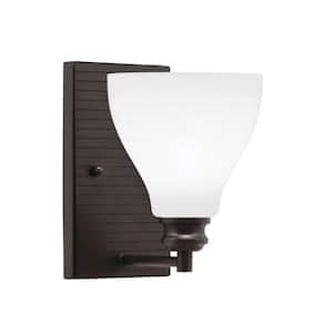 Albany 1-Light Espresso 6.25 in. Wall Sconce with White Marble Glass Shade
