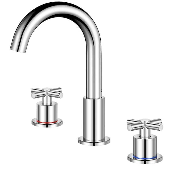 AKLFGN 8 in. Widespread Double Handle Bathroom Faucet 3 Hole Sink Faucet with 360 Rotation in Polish Chrome