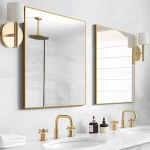 30 in. W x 39 in. H Rectangular Metal Framed Bathroom Wall Mirror in Gold 2-Pieces