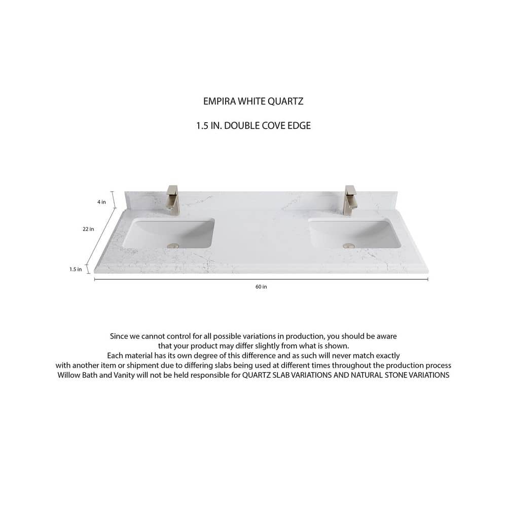 60" Evergreen Solid Wood Double Sink Bathroom Vanity with Empira Quartz Top