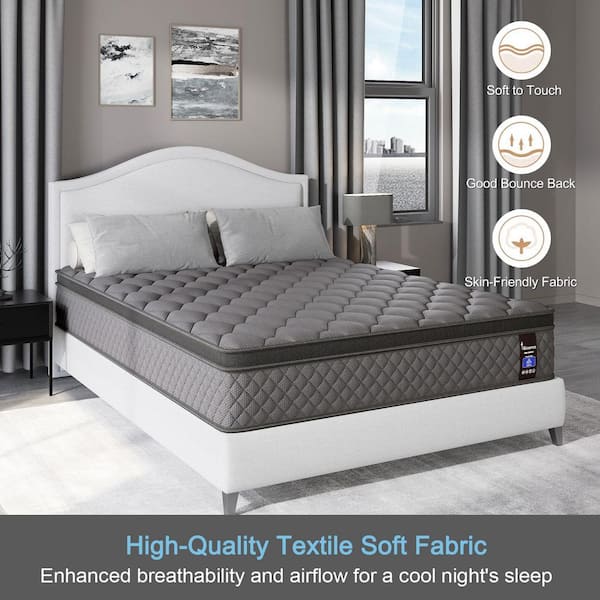 King Medium Firm 14 in. Hybrid Gel Memory Foam with Euro Top, Pocket Spring, Edge Support and Bed-in-a-Box Mattress ﻿