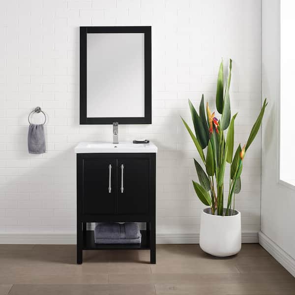 SUDIO Taylor 24.4 in. W x 18 in. D x 34 in. H Bath Vanity in Black with Ceramic Vanity Top in White with White Sink