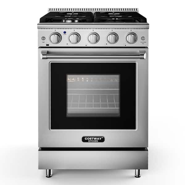 Costway 24 in. 3.73 cu. ft. 4-Burners Natural Gas Range in Silver with Cooktop and Oven