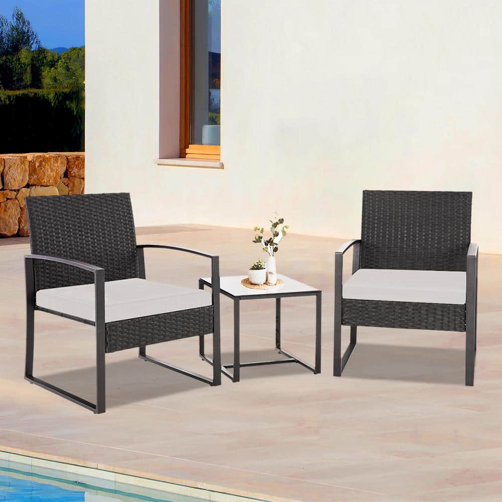 Brown 3-Piece Wicker Outdoor Sectional Set, Patio PE Rattan Bistro Set with