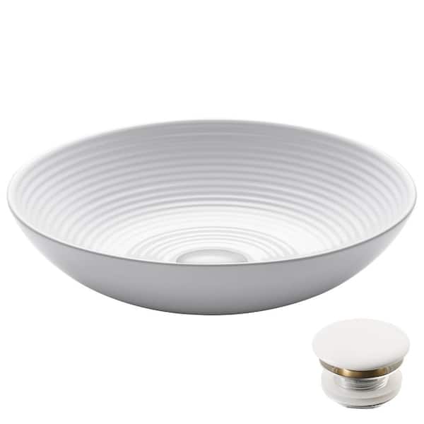 KRAUS Viva 16-1/2 in. Round Porcelain Ceramic Vessel Sink with Pop-Up Drain in White