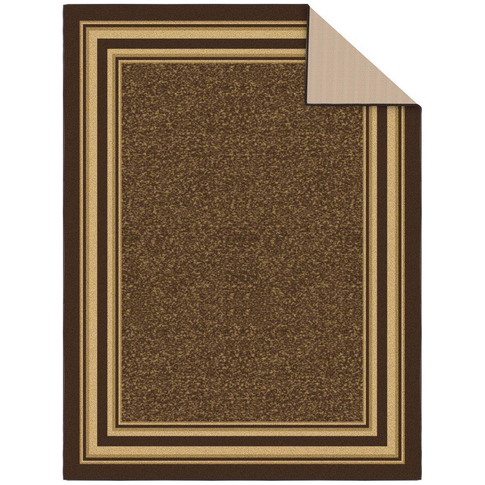 Brown Bordered Machine Washable Area Rug with Non-Slip Backing