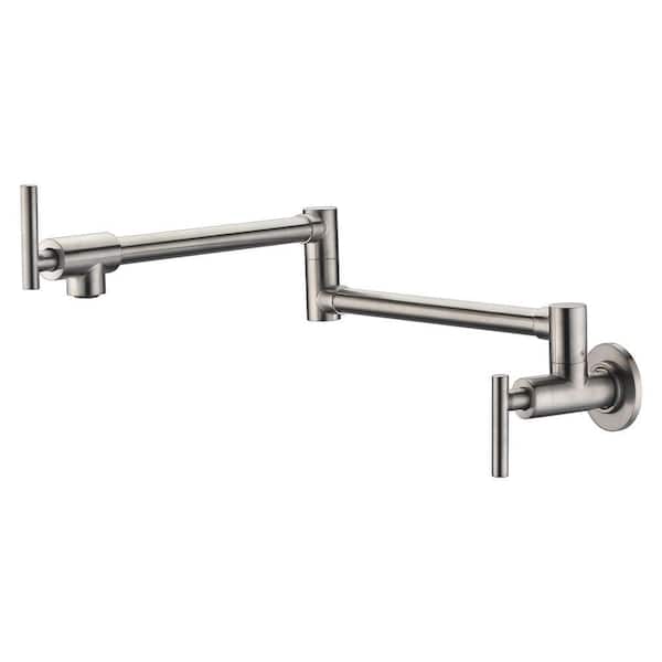 Contemporary Wall Mounted Pot Filler with Spot Resistant in Brushed Nickel