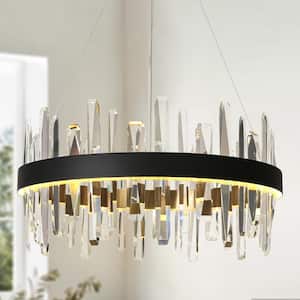 Combrocollia 1-Light Integrated LED Matte Black and Plating Brass Circle Chandelier with Crystal Strips