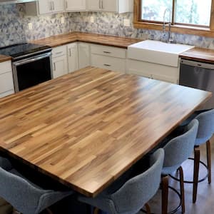 8 ft. L x 25 in. D Unfinished Walnut Solid Wood Butcher Block Countertop With Eased Edge