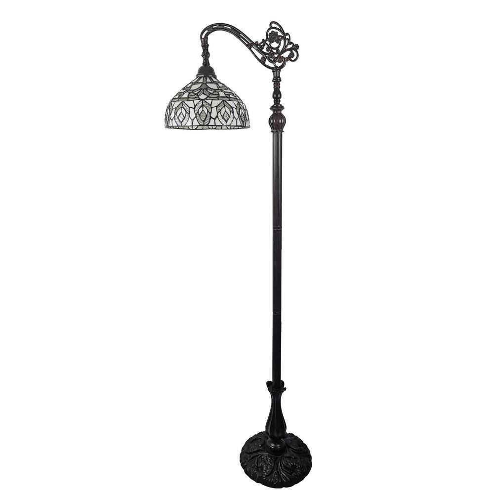 Bronze Arc 62" Floor Lamp with Adjustable Stained Glass Shade