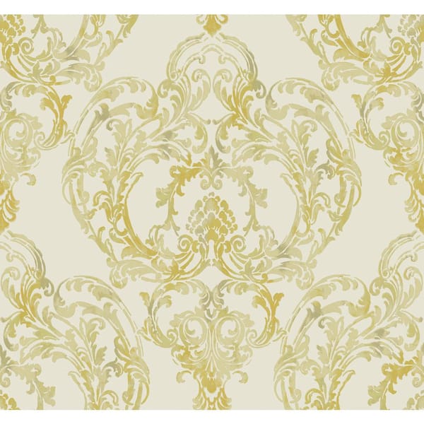 Seabrook Designs Roxen Damask Pearl, Gold, and Beige Paper Strippable Roll (Covers 60.75 sq. ft.)