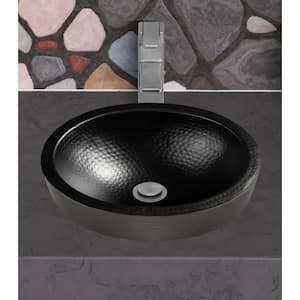 17 in. Hand Hammered Skirted Vessel Bathroom Sink in Matte Black