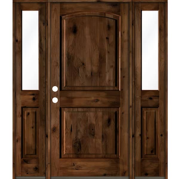 Krosswood Doors 58 in. x 80 in. Rustic Knotty Alder Arch Provincial Stained Wood Right Hand Single Prehung Front Door