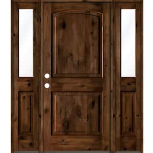 60 in. x 80 in. Rustic Knotty Alder Arch Provincial Stained Wood Right Hand Single Prehung Front Door