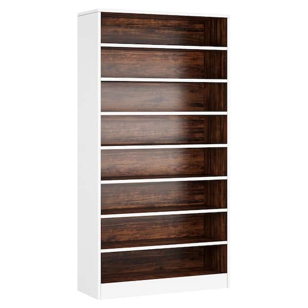 BYBLIGHT Eulas 70.8 in. Tall White and Brown Wood 9-Shelf Standard Bookcase, Open Display Storage Cabinet with Interior Shelves