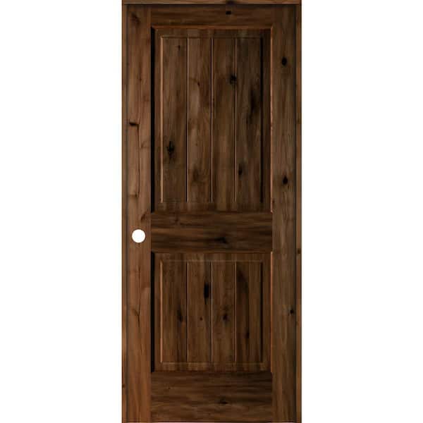 Krosswood Doors 32 in. x 80 in. Knotty Alder 2 Panel Right-Hand Square Top V-Groove Provincial Stain Wood Single Prehung Interior Door