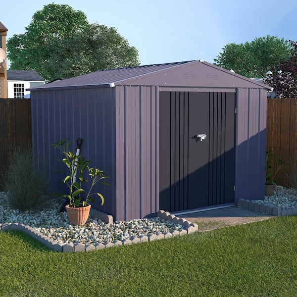 VEIKOUS 8 ft. W x 8 ft. D Metal Outdoor Storage Shed 64 sq. ft., Gray