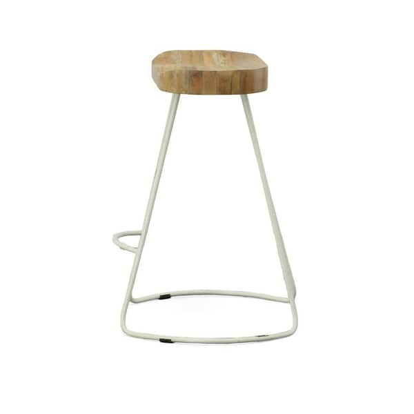 HomeRoots 25.25 in. Natural Backless Metal Counter Height Bar Chair with Wood Seat Set of 2