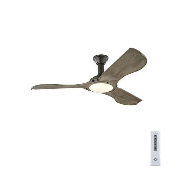 Generation Lighting Minimalist 56 in. LED Indoor/Outdoor Aged Pewter Ceiling Fan with Light Grey Weathered Oak Blades and Remote Control