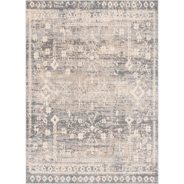 Well Woven Topkapi Terni Vintage Tribal Medallion Light Blue 7 ft. 10 in. x 9 ft. 10 in. Distressed Area Rug