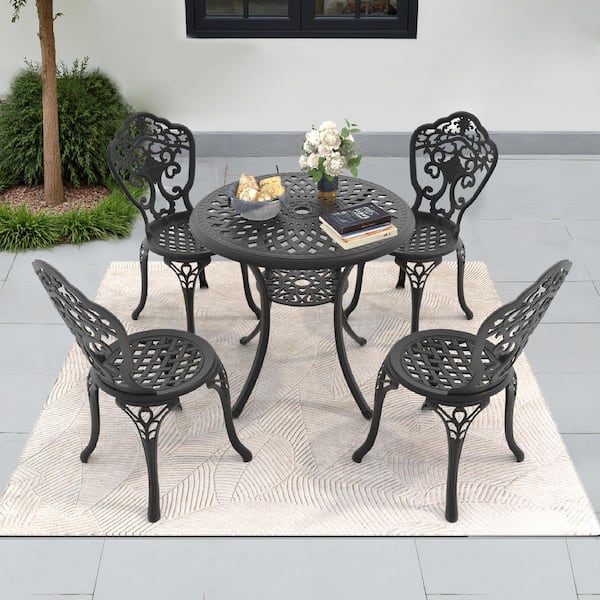 Orchid Black 5-Piece of Cast Aluminum Outdoor Patio Dining Set with 30.71 in. Round Table and Armless Chairs