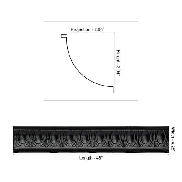 FROM PLAIN TO BEAUTIFUL IN HOURS Puffy Archways 0.012 in. x 4.25 in. x 48 in. Metal Bed Moulding Nail-Up Tin Cornice in Black (48 Ln. ft./Pack)(12Pieces)