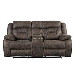 Driscoll 74.5 in. W Dark Brown Microfiber Double Manual Reclining Loveseat with Center Console