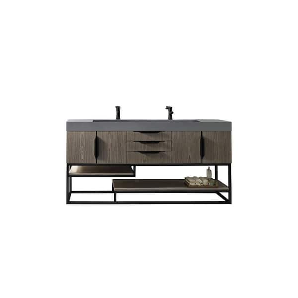 James Martin Vanities Columbia 72.5 in. W x 19 in. D x 36 in. H Bathroom Vanity in Ash Gray with Dusk Grey Glossy Mineral Composite Top