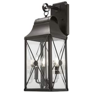 De Luz Oil Rubbed Bronze with Gold Highlights Outdoor Hardwired 8.5-in. Lantern Sconce with No Bulbs Included