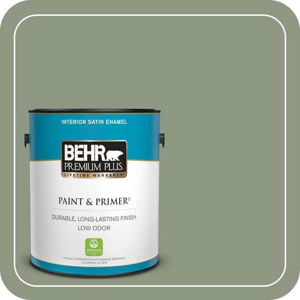BEHR PREMIUM PLUS 1 gal. #PPU11-17 Hillside Green Satin Enamel Low Odor Interior Paint & Primer