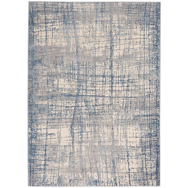 CALVIN KLEIN Rush Ivory Blue 6 ft. x 9 ft. Abstract Contemporary Area ...