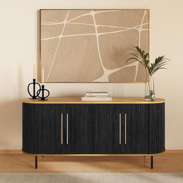 EDGEMOD Phoebe Black Wood 71 in. Sideboard with Soft-Close Doors