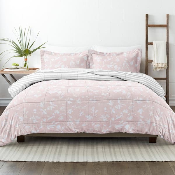Becky Cameron Premium Down Alternative Pink Pressed Flowers Reversible Microfiber King Comforter Set