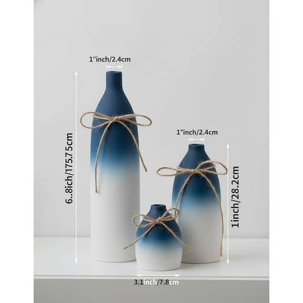 Blue and White Ceramic Bottle Vase Set - 3.1 in. L x 3.1 in. W x