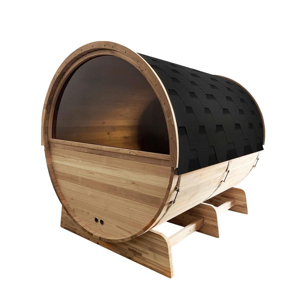 Outdoor Red Cedar Barrel Sauna with Heater and Roof