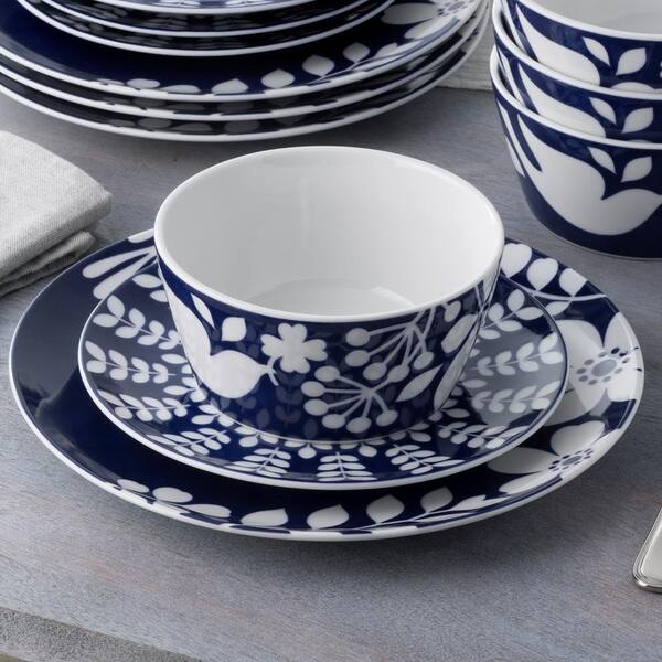 Noritake Bluefjord 12-Piece (Blue) Porcelain Dinnerware Set