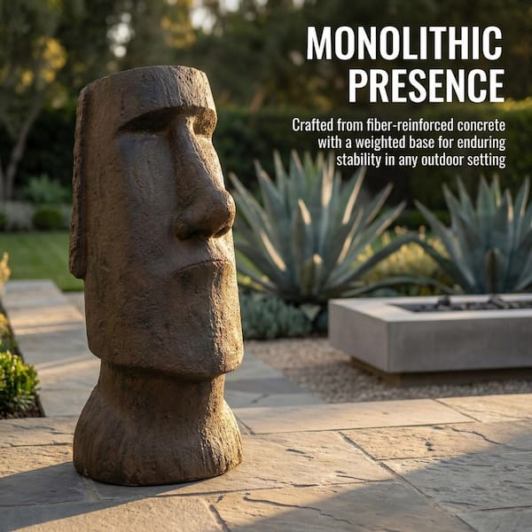 Moai 35.6 in. Gray Concrete Outdoor Garden Statue Sculpture for Patio, Yard, or Lawn Decor
