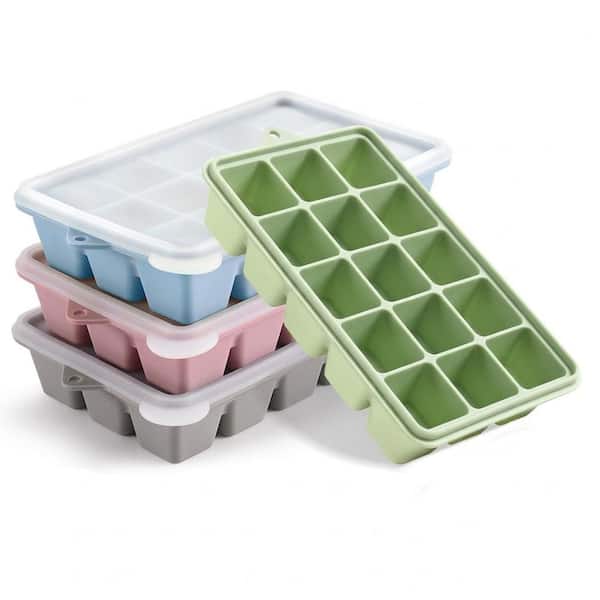 Multi-Colored Square Ice Mold Silicone Ice Cube Tray Set with Lids Food Grade Easy Release Stackable for Kitchen